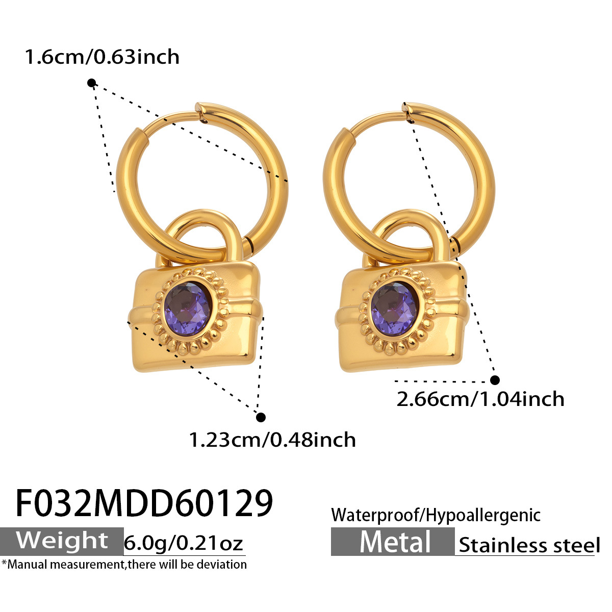 F032- Gold Plated Purple Zircon Earrings