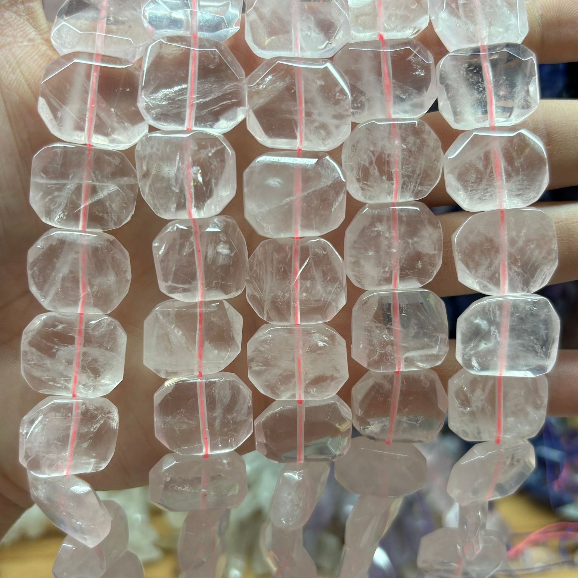 Cross hole rose quartz