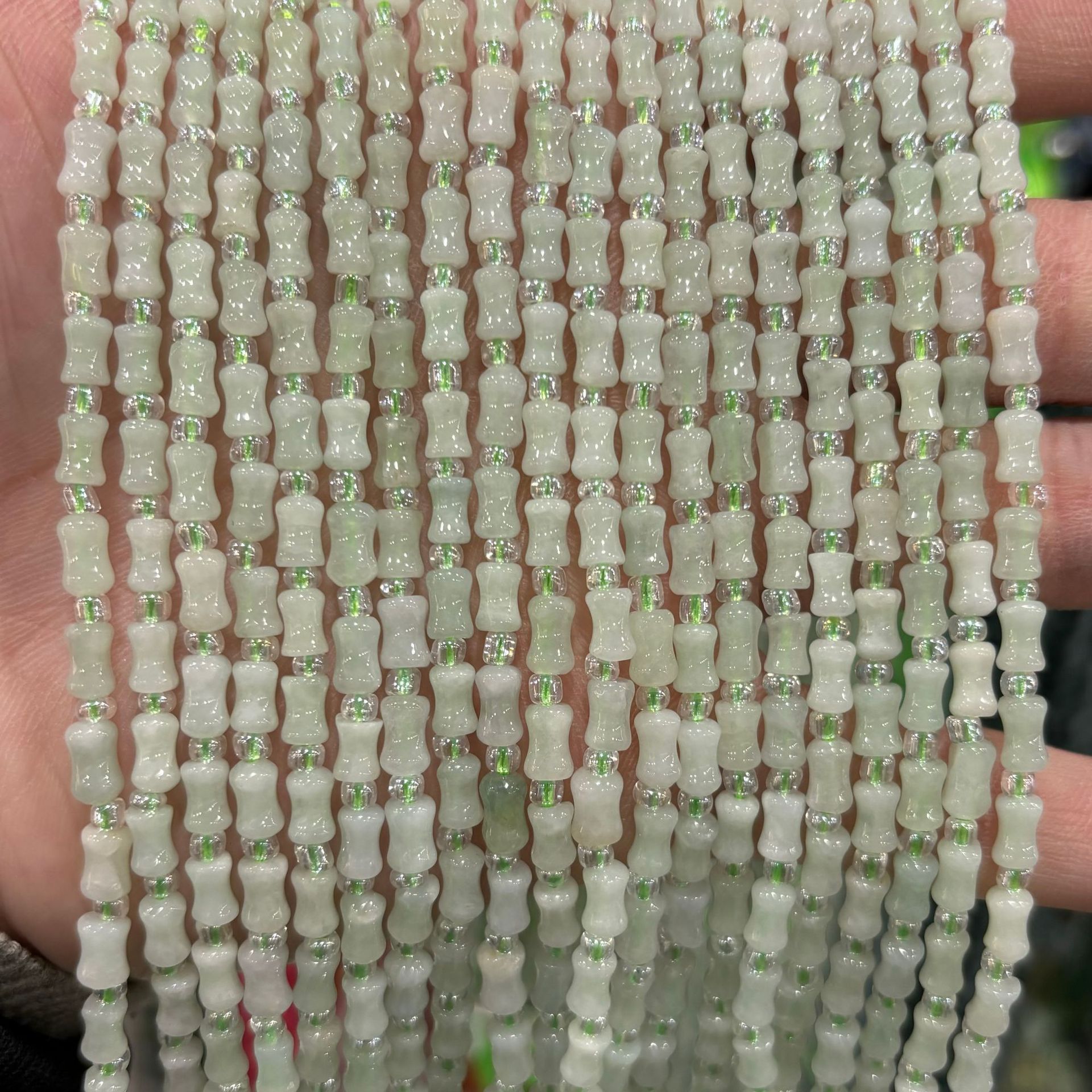 4x6mm burmese jade bamboo joint beads (approx. 40 beads)