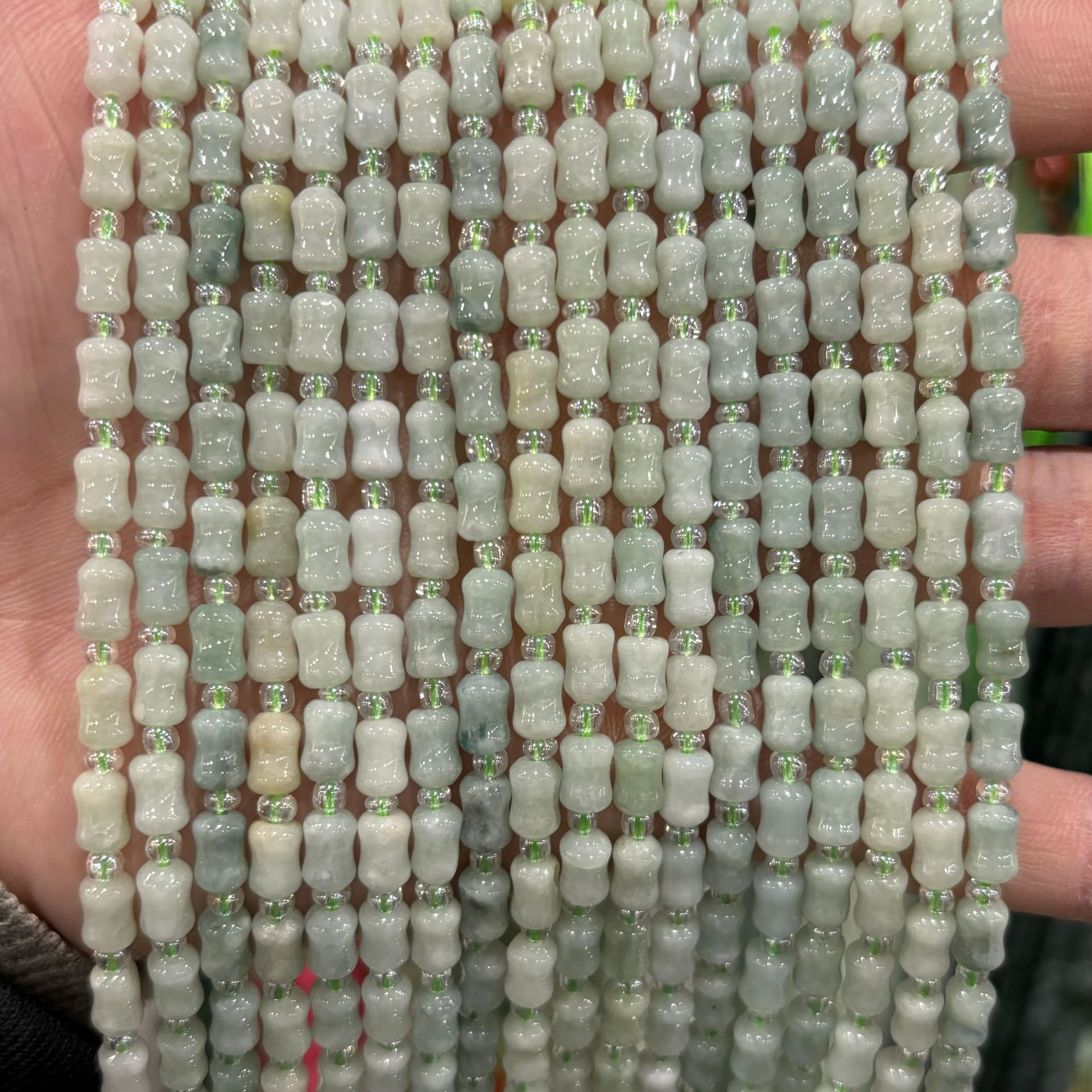 5x7mm burmese jade bamboo joint beads (approx. 40 beads)