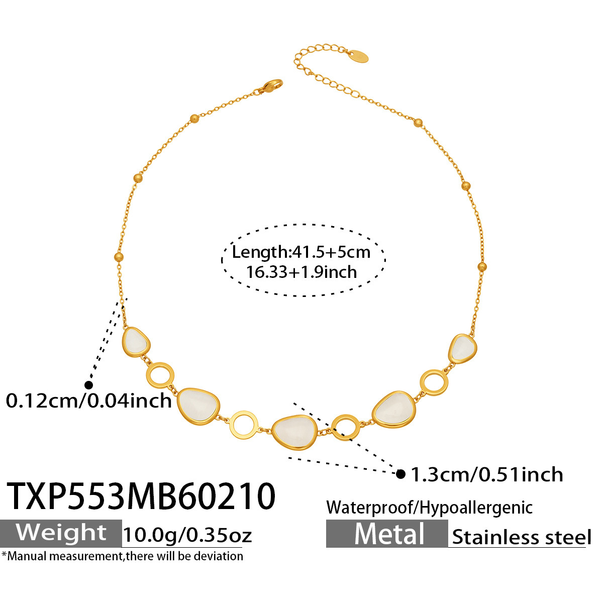 TXP553- Gold White Glass Stone Necklace 41.5 plus 5cm