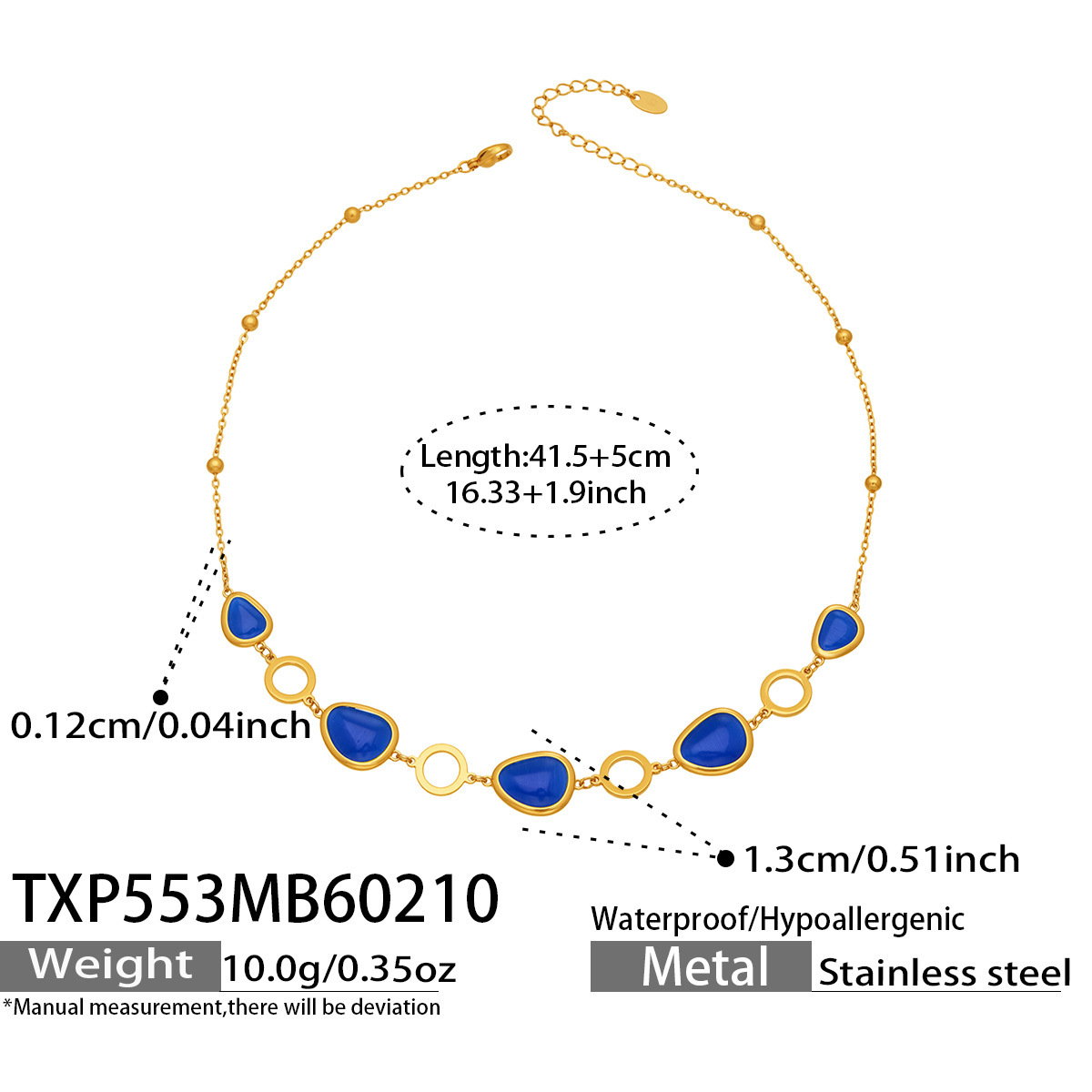 TXP553- Sapphire Glass Stone Necklace 41.5 plus 5cm