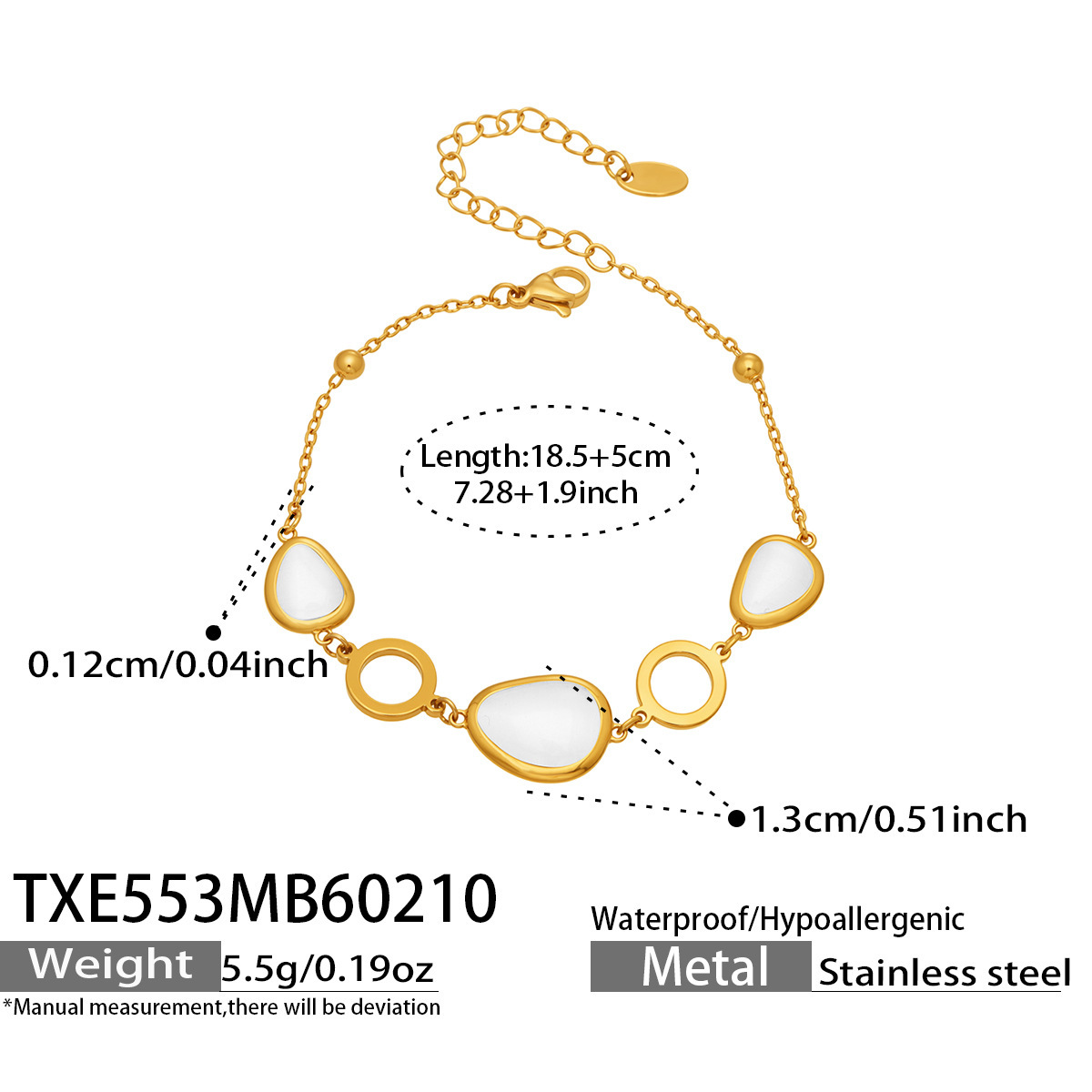 TXE553 Champagne Glass Stone Bracelet 18.5 plus 5cm