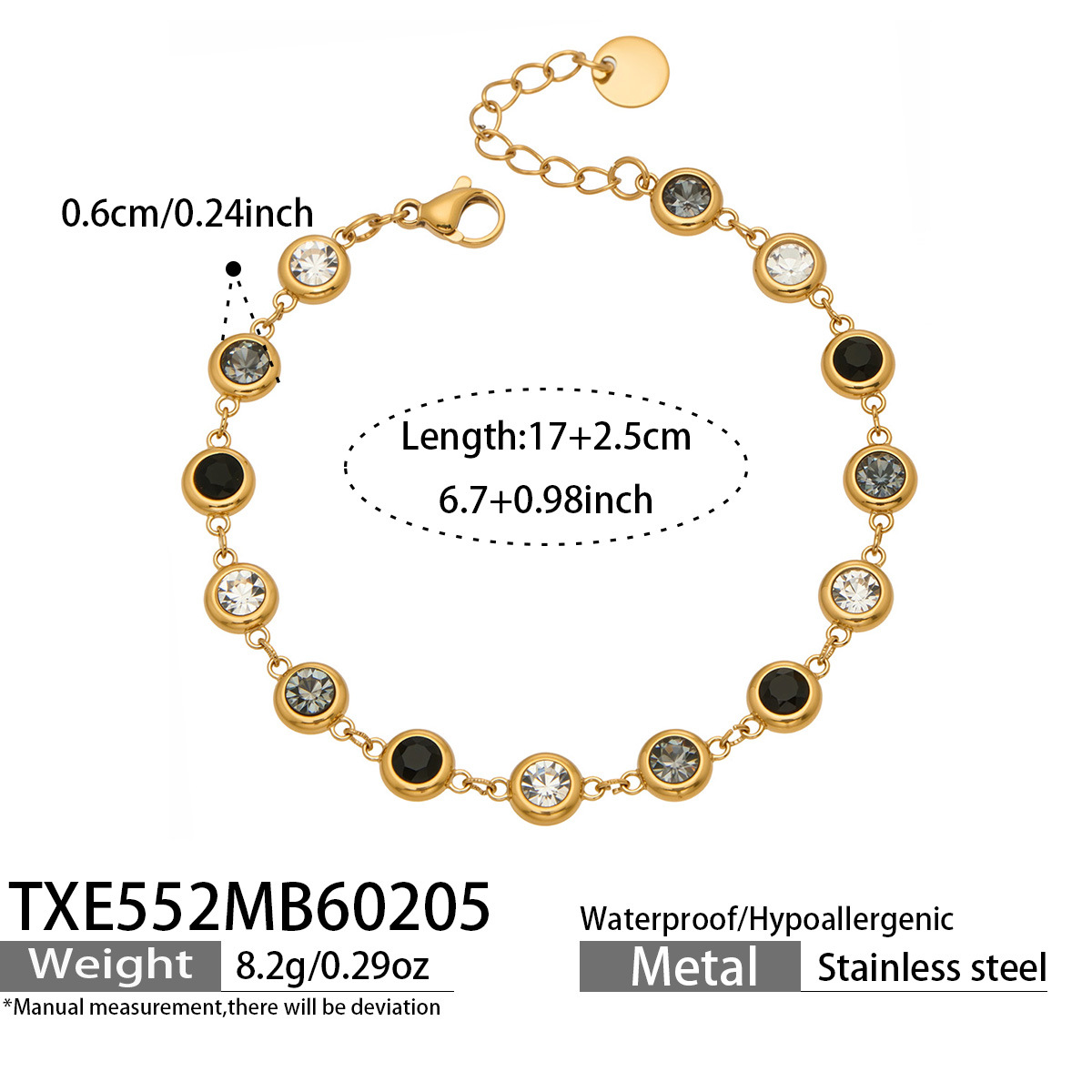 TXE552-金色满钻黑锆石手链