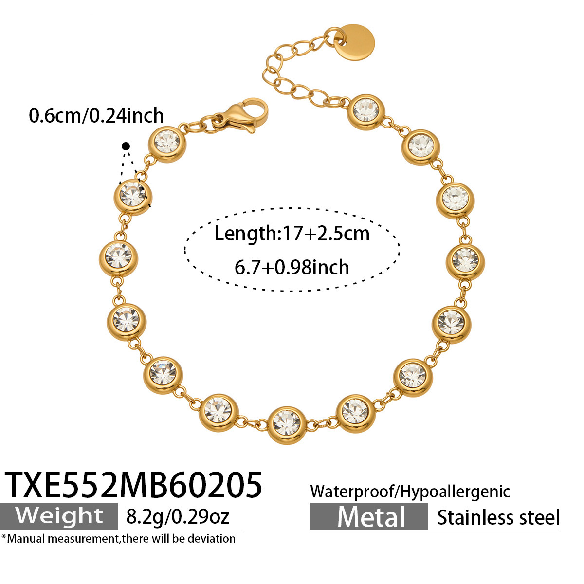 TXE552-金色满钻白锆石手链