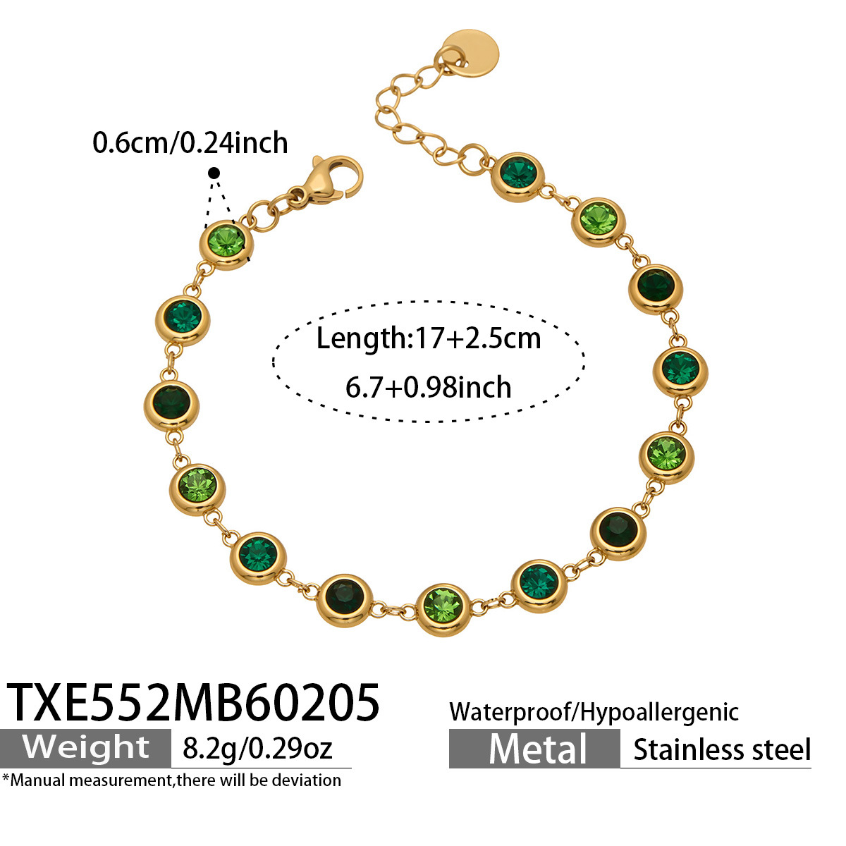 TXE552-金色满钻绿锆石手链