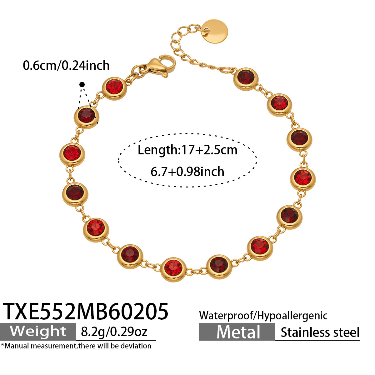 TXE552-金色满钻红锆石手链