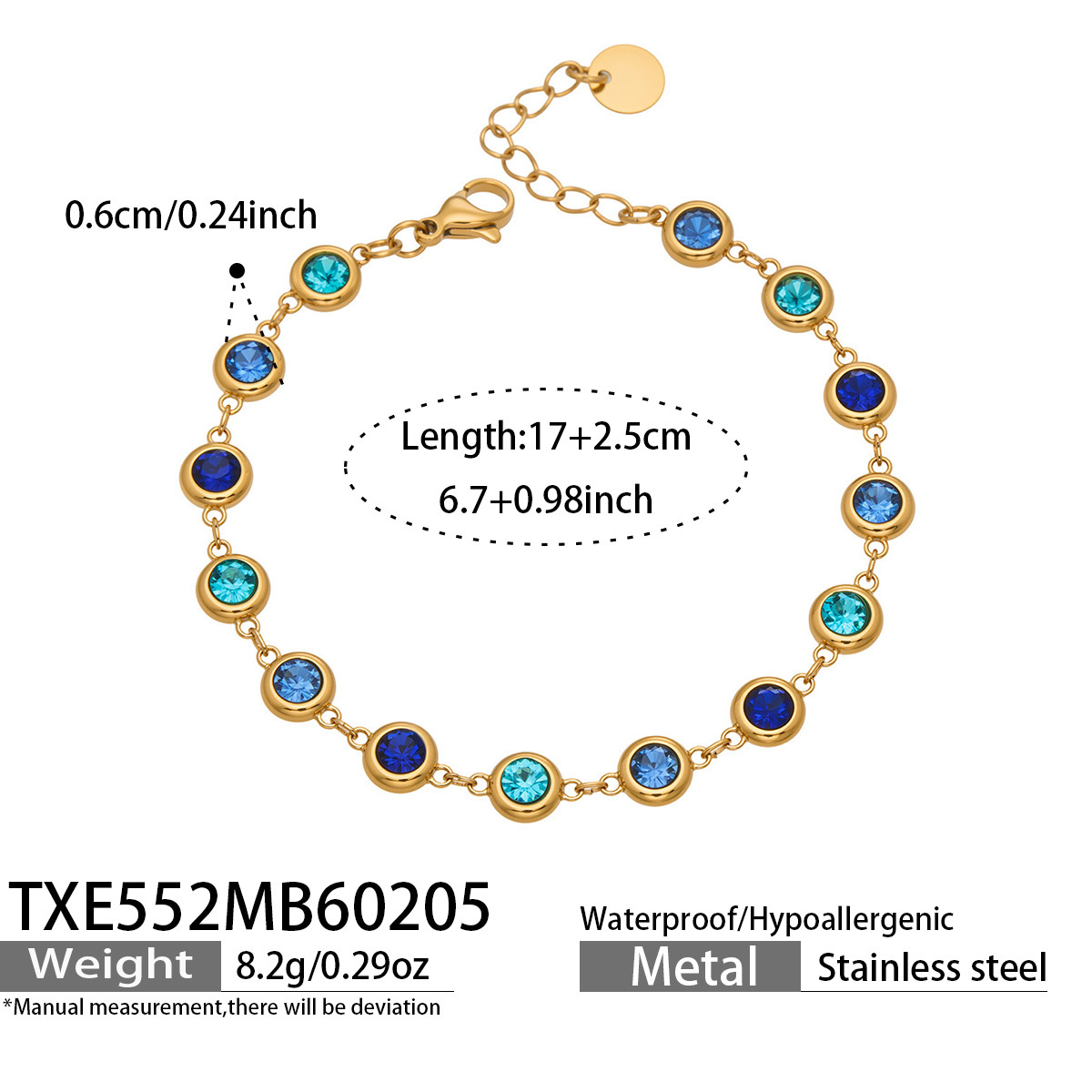 TXE552-金色满钻蓝锆石手链