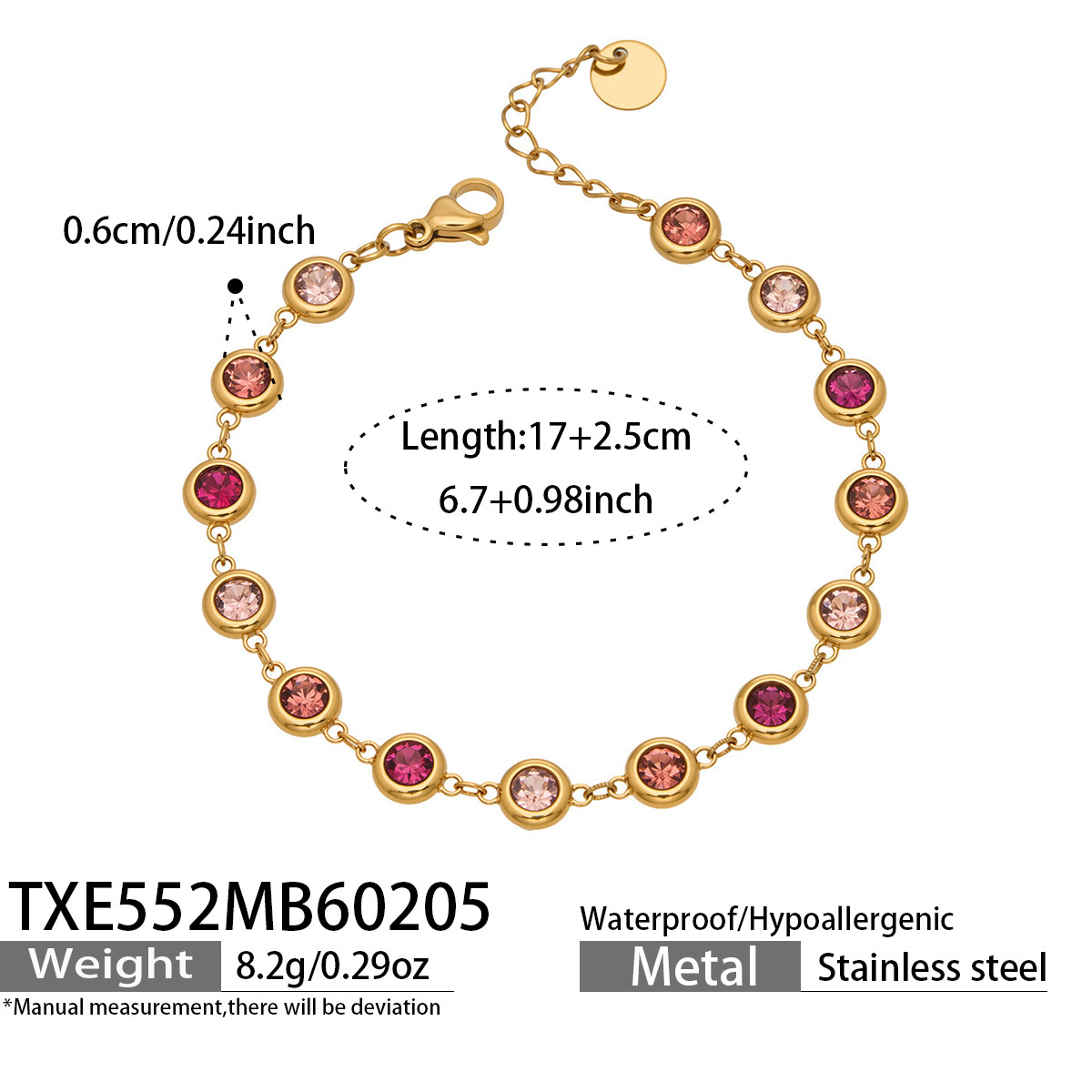 TXE552-金色满钻粉锆石手链