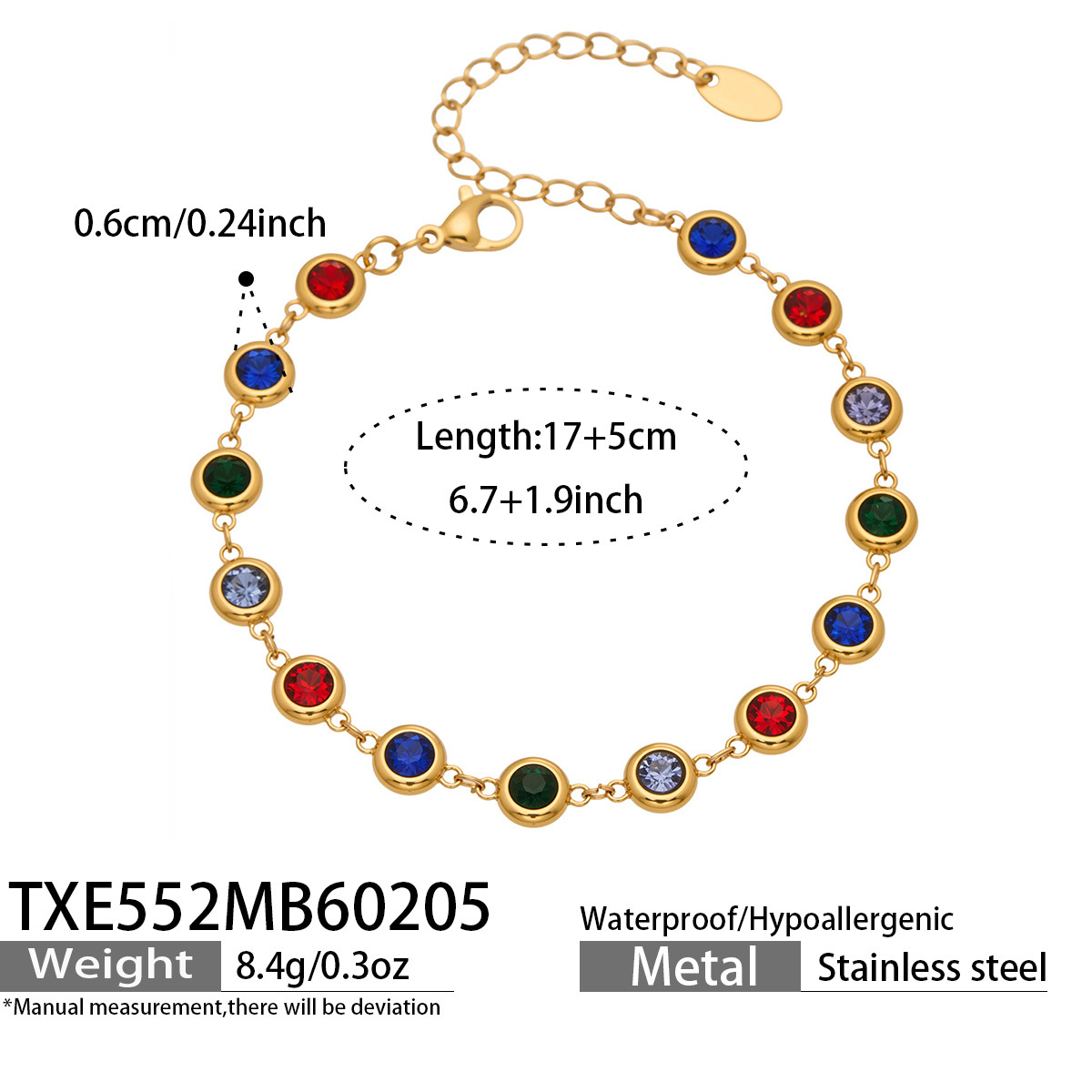 TXE552-金色满钻彩锆石手链