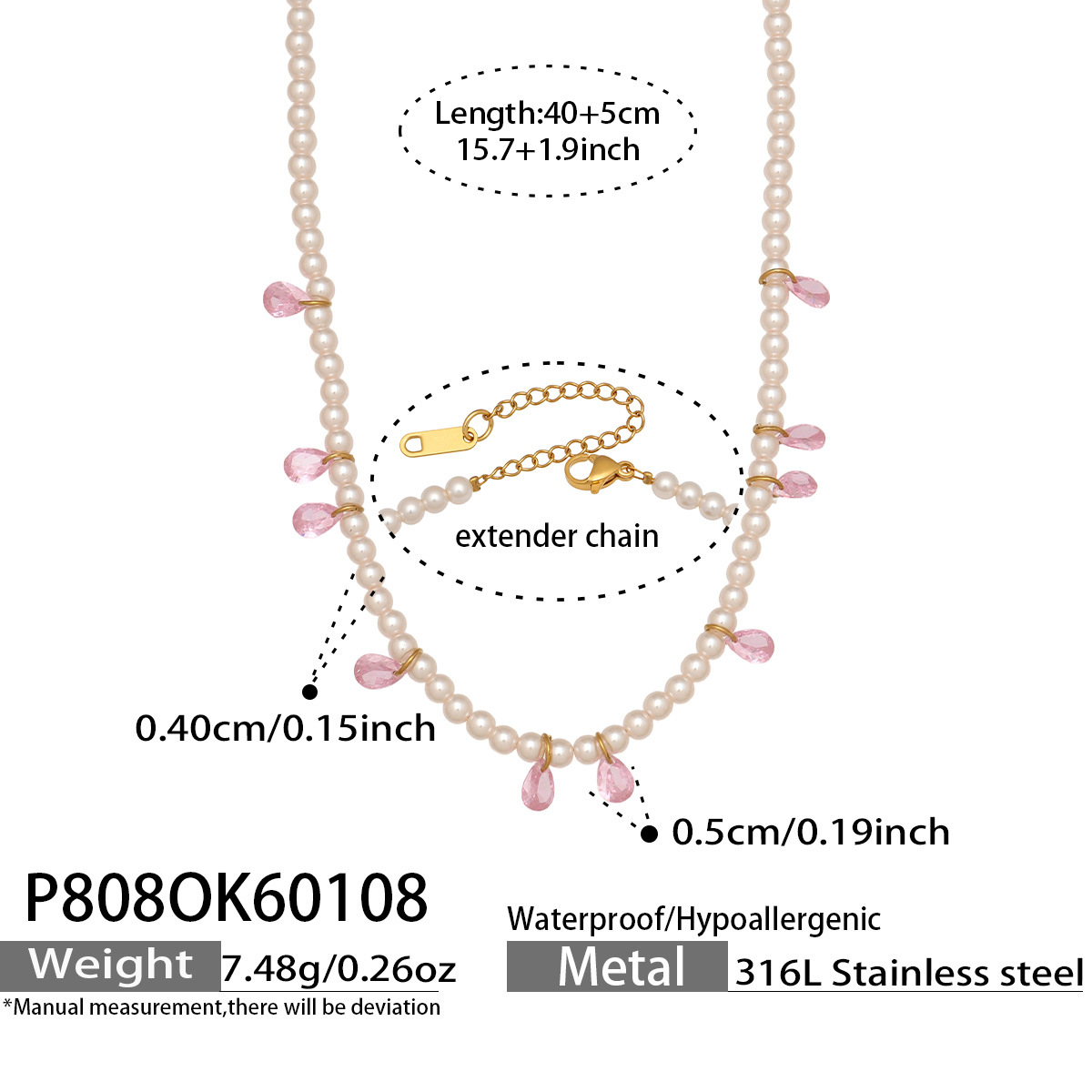 P808- Gold bead necklace 40 plus 5cm