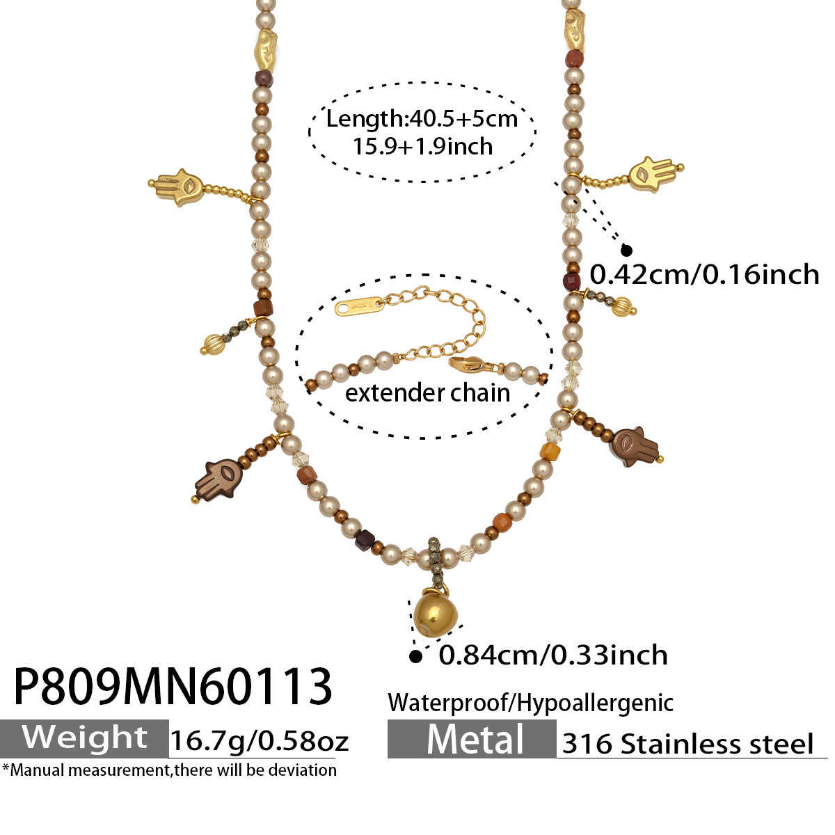 P809- Golden bead necklace 40.5 plus 5cm