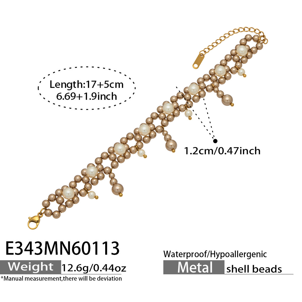 E343- Golden Pearl Bracelet 17 plus 5cm