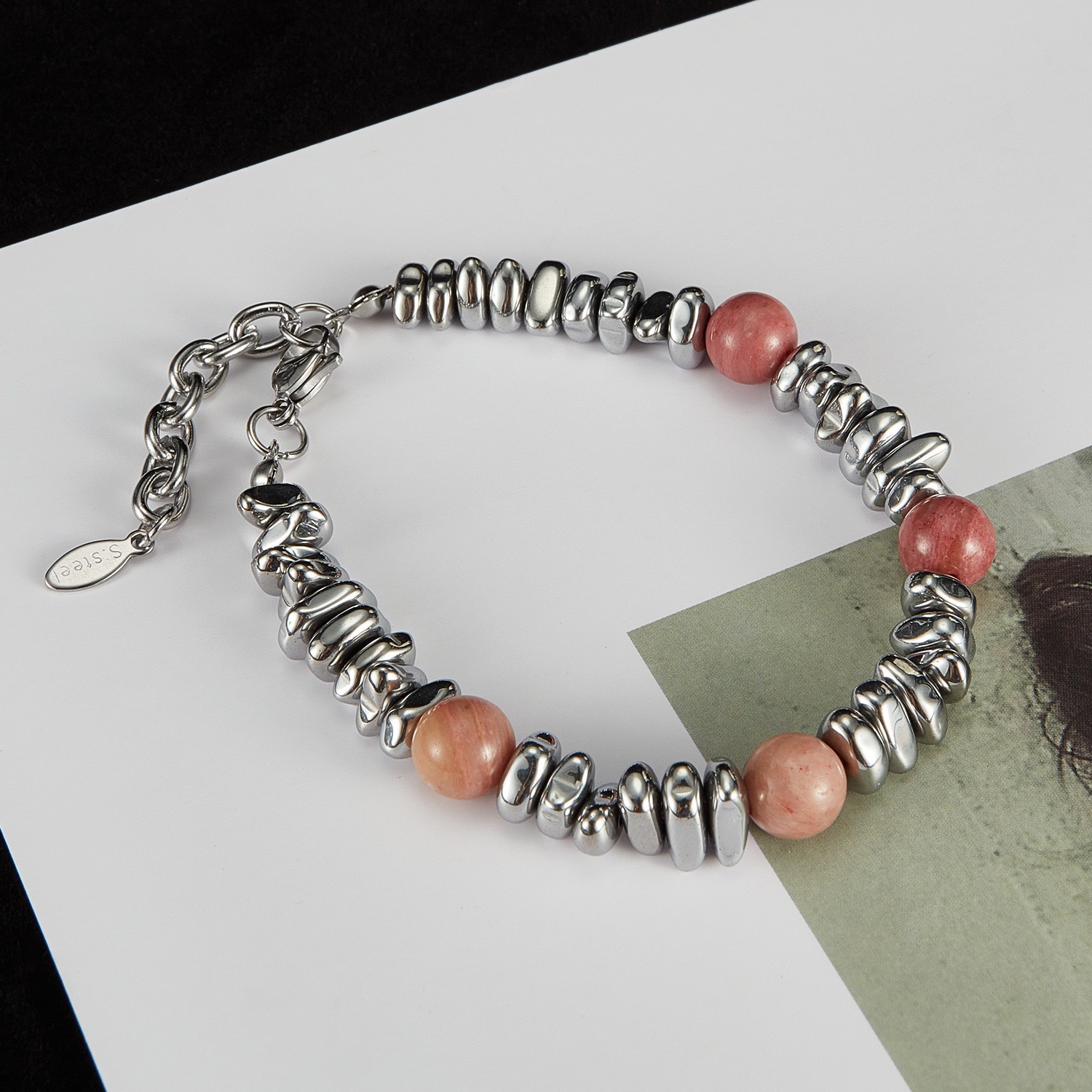 S2009 broken silver natural stone bracelet