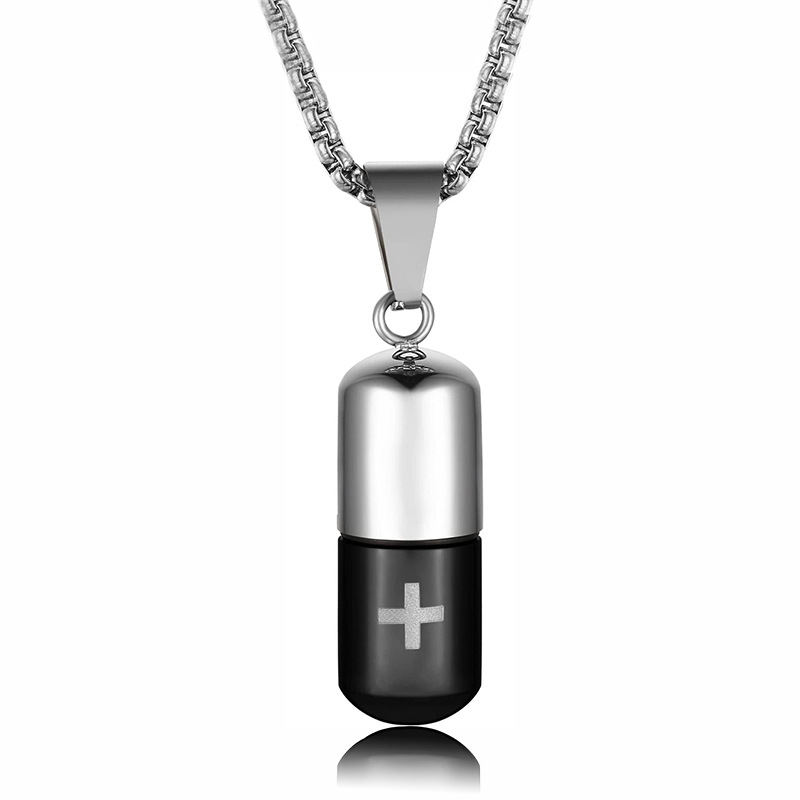 Silver black-pill pearl chain -24inch/60cm
