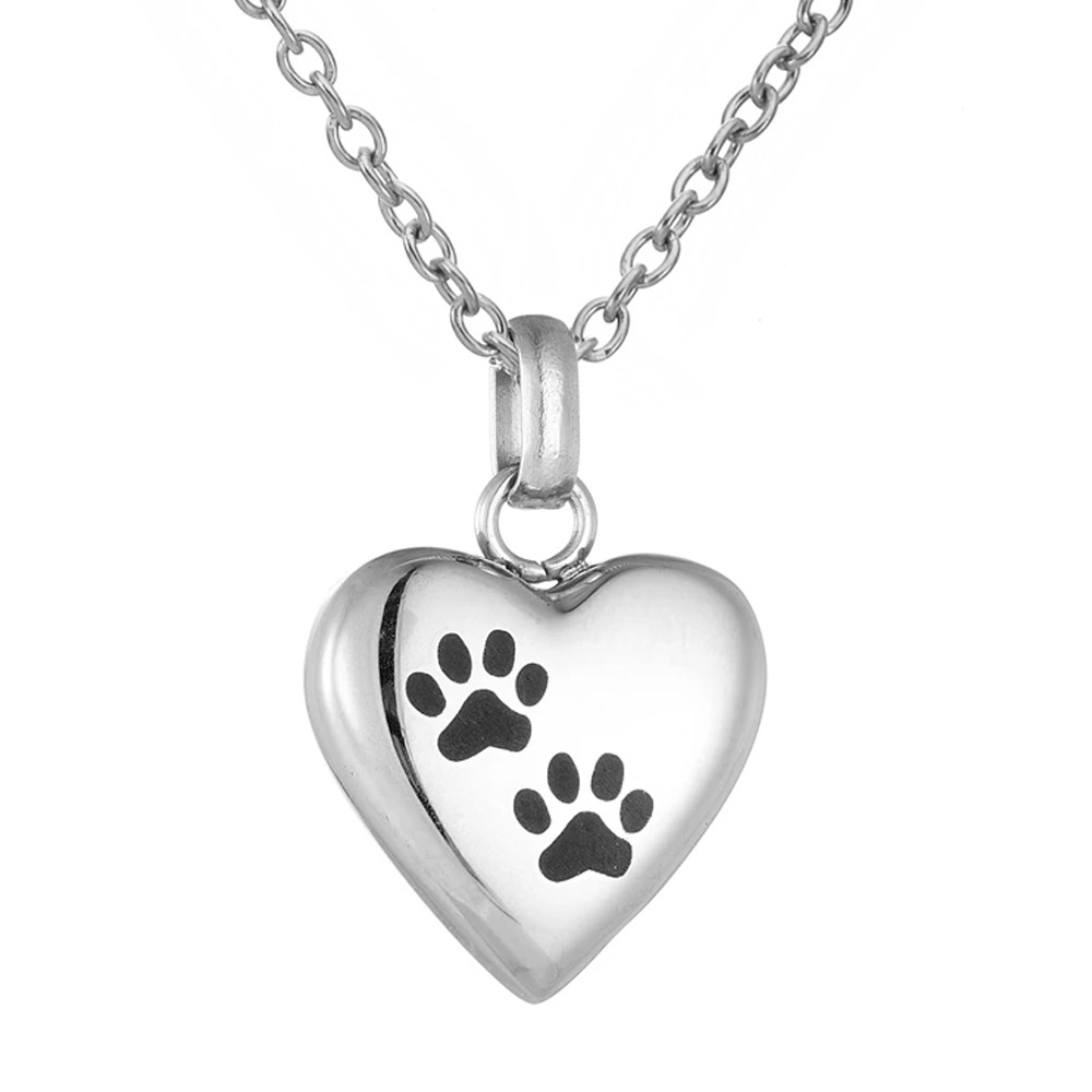 Silver heart paw print pendant