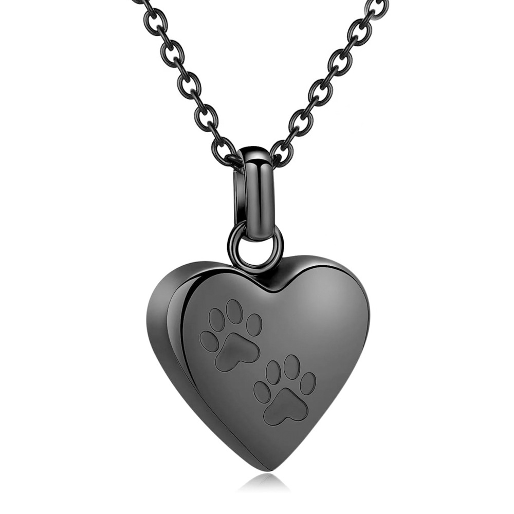 Black heart paw print pendant