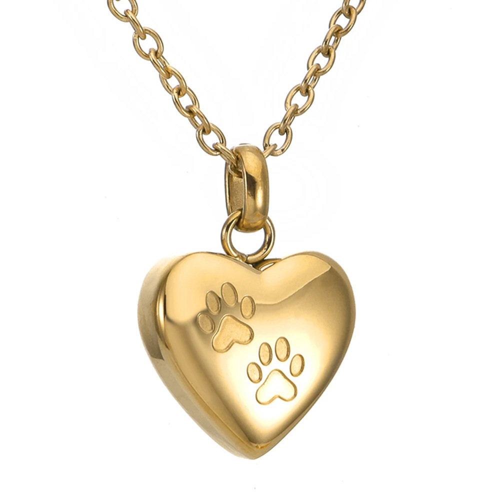 Gold heart paw print pendant