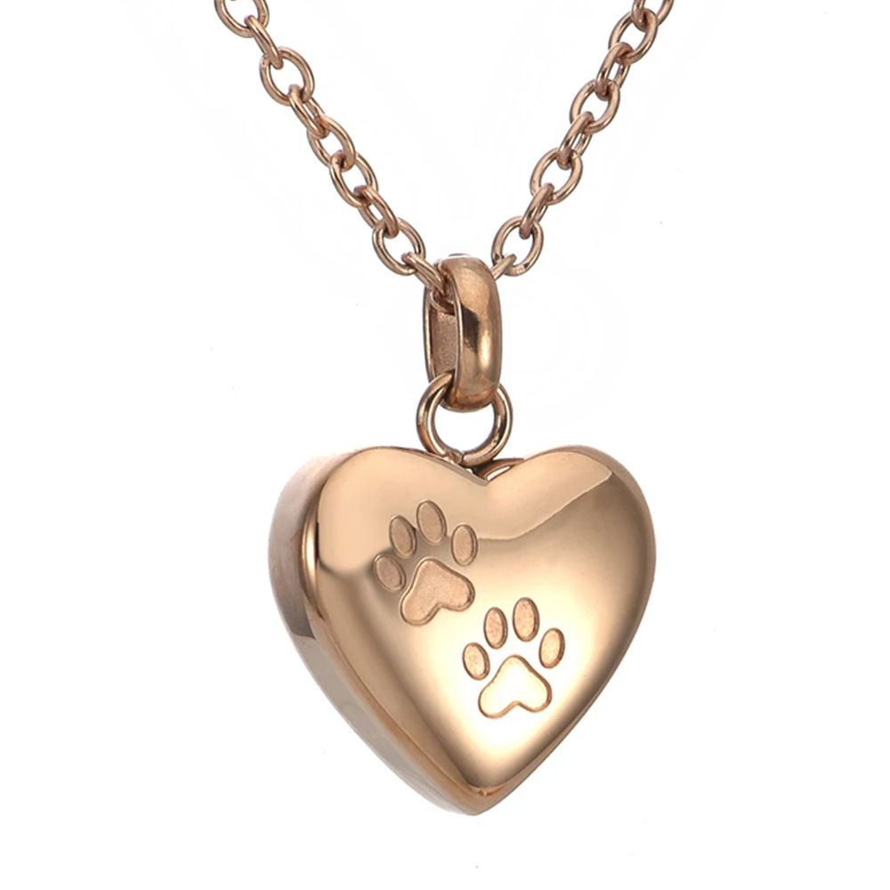Rose gold heart paw print pendant