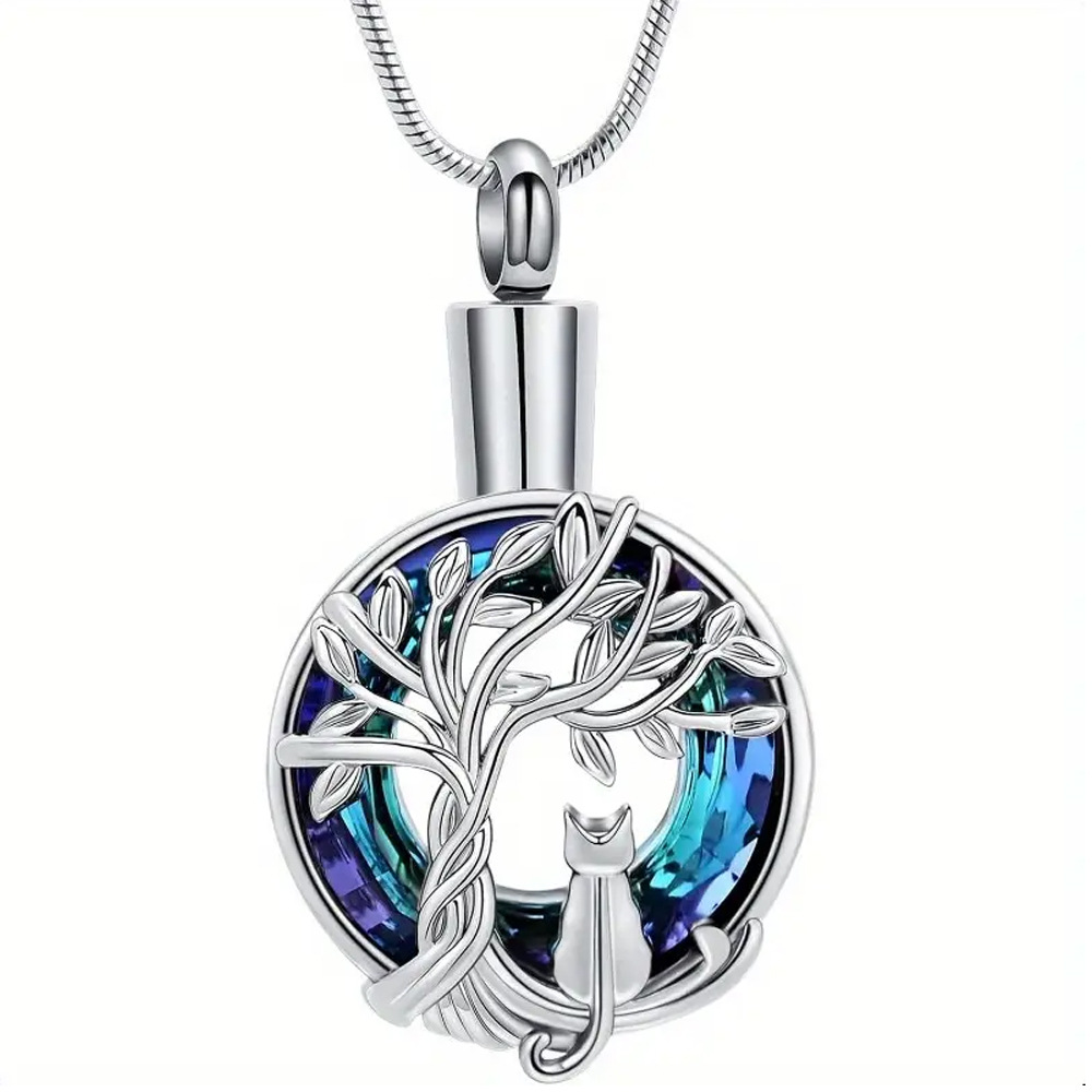 Silver hollow round tree of life pendant