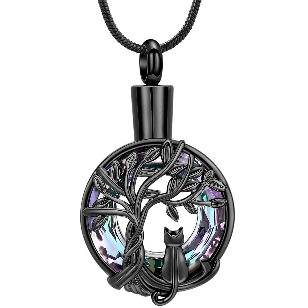 Black hollow round tree of life pendant