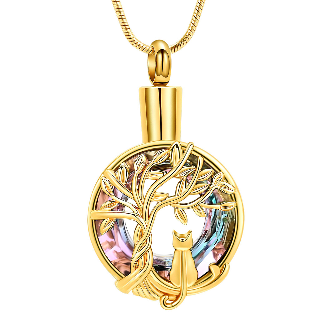 Gold hollow round tree of life pendant