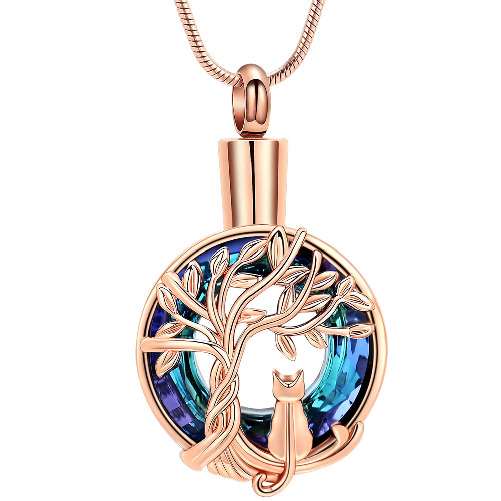 Rose gold hollow round tree of life pendant