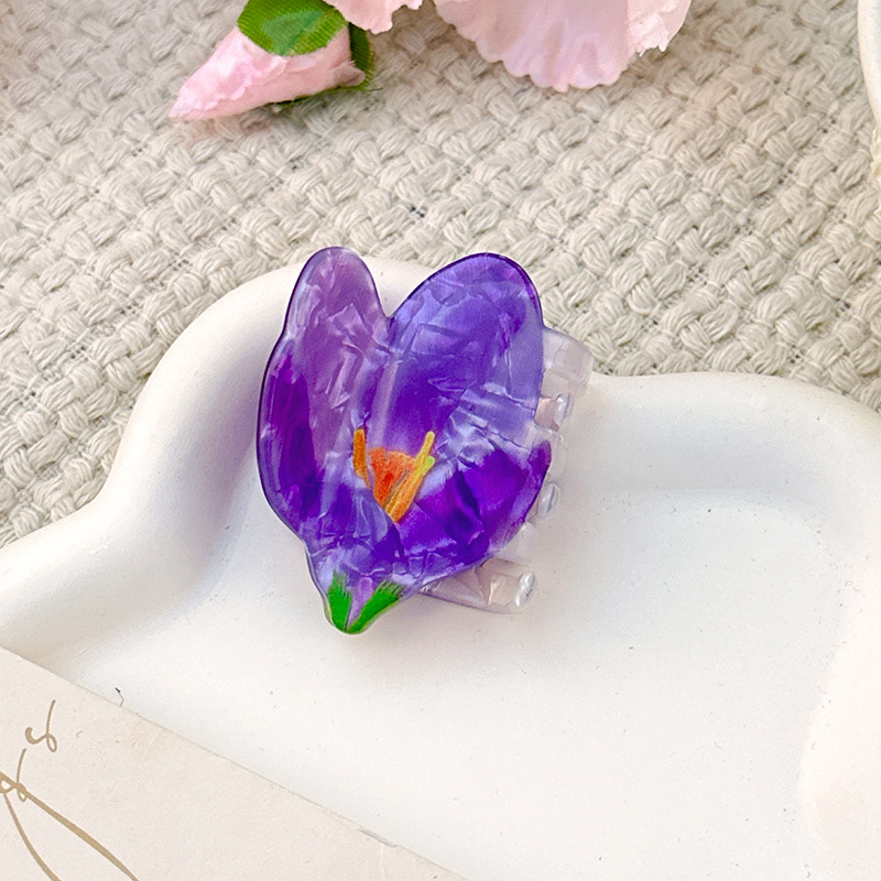 Acetate flower clip yellow purple-1 piece