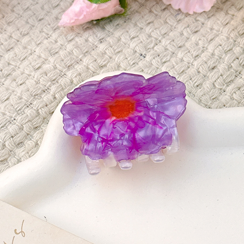 Acetate flower clip orange purple-1 piece