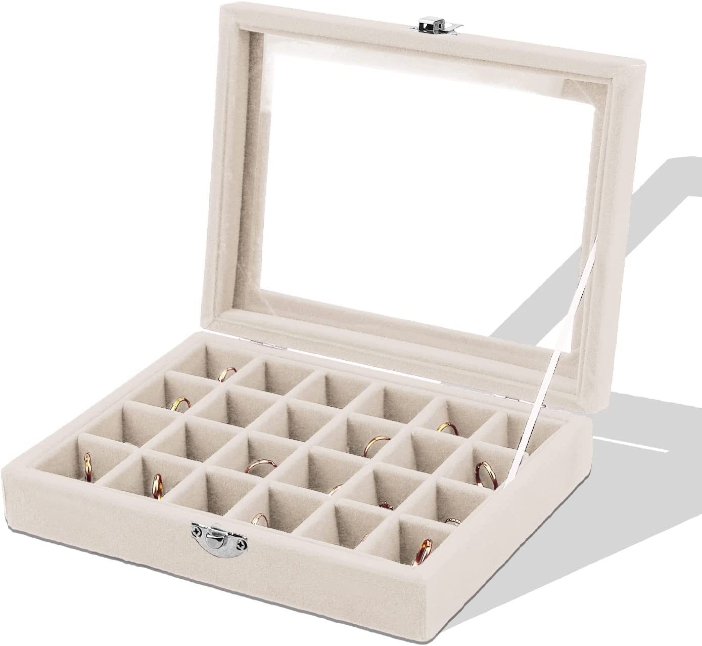 Small beige 24 grid earring box