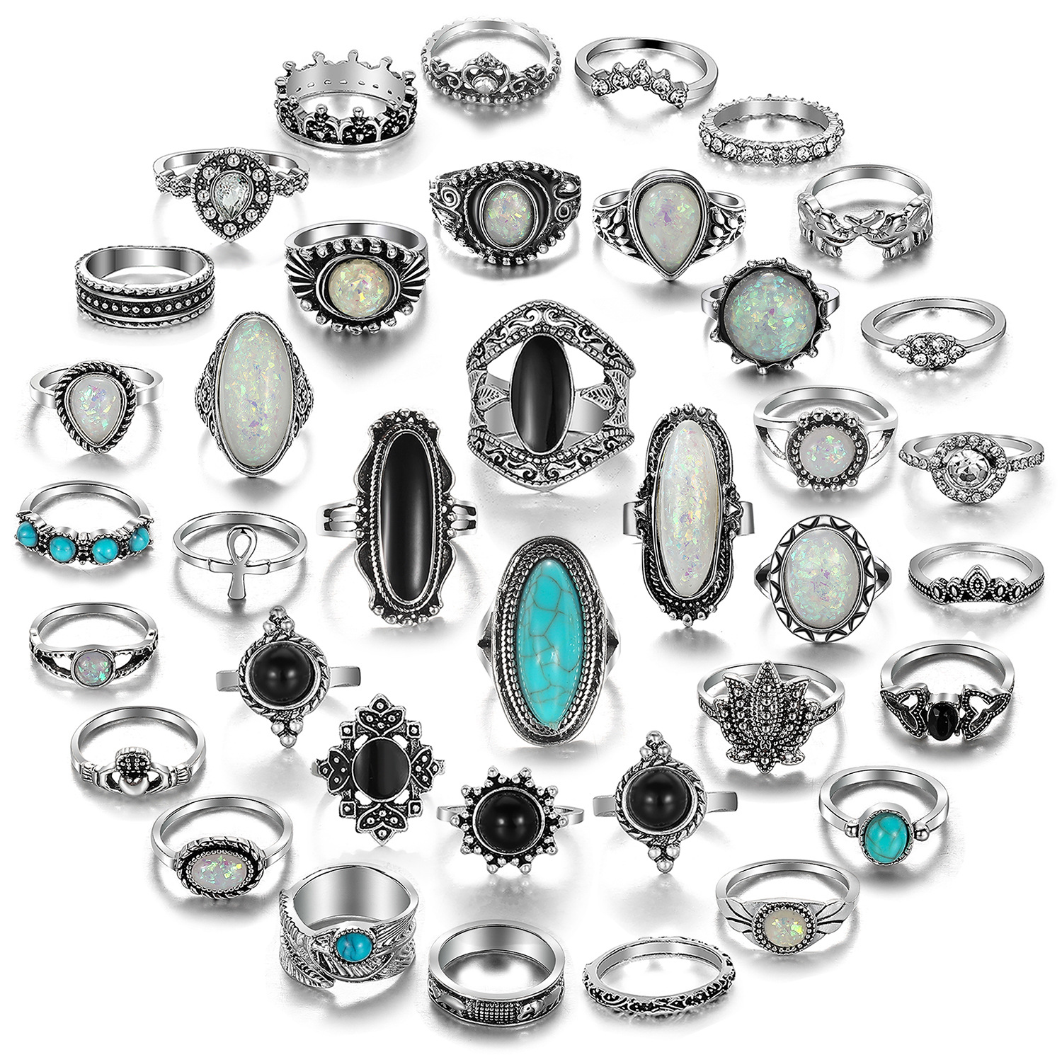AZ16627 Amazon Ancient Silver Ring 39 Piece Set