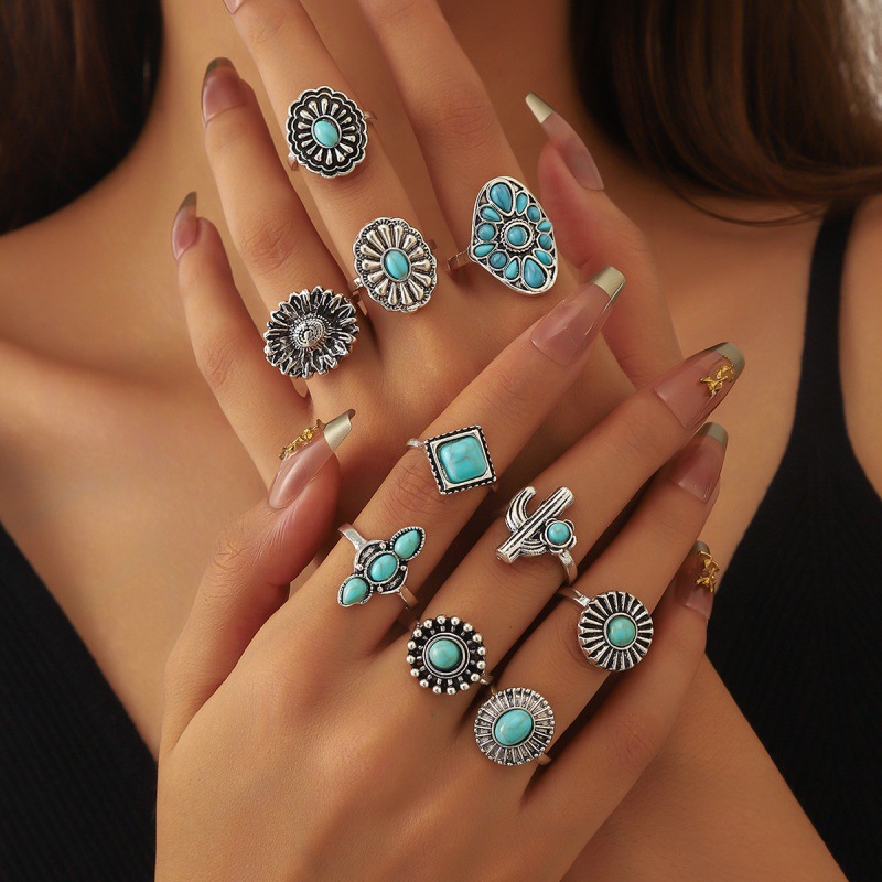 Turquoise 10-piece ring set