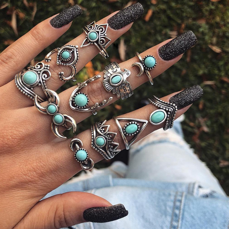 Turquoise 11-piece ring set