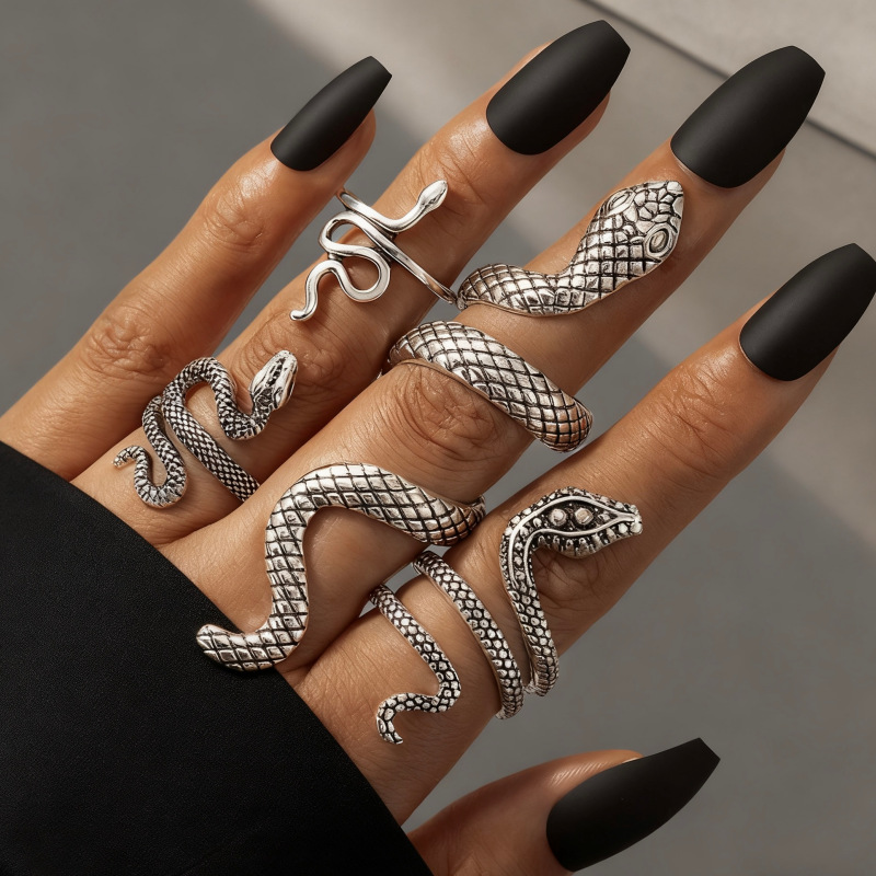 Ancient silver snake 4-piece set