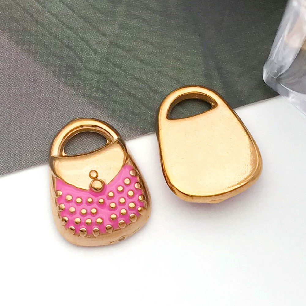 enamel pink oil dripping handbag bag single side 14*11*3mm hole diameter 3mm