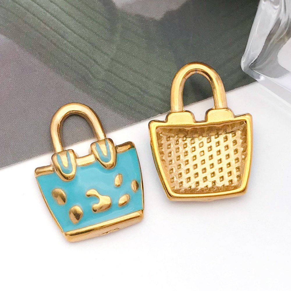 enamel blue oil dripping handbag bag single side 16*21**4mm hole diameter 6mm