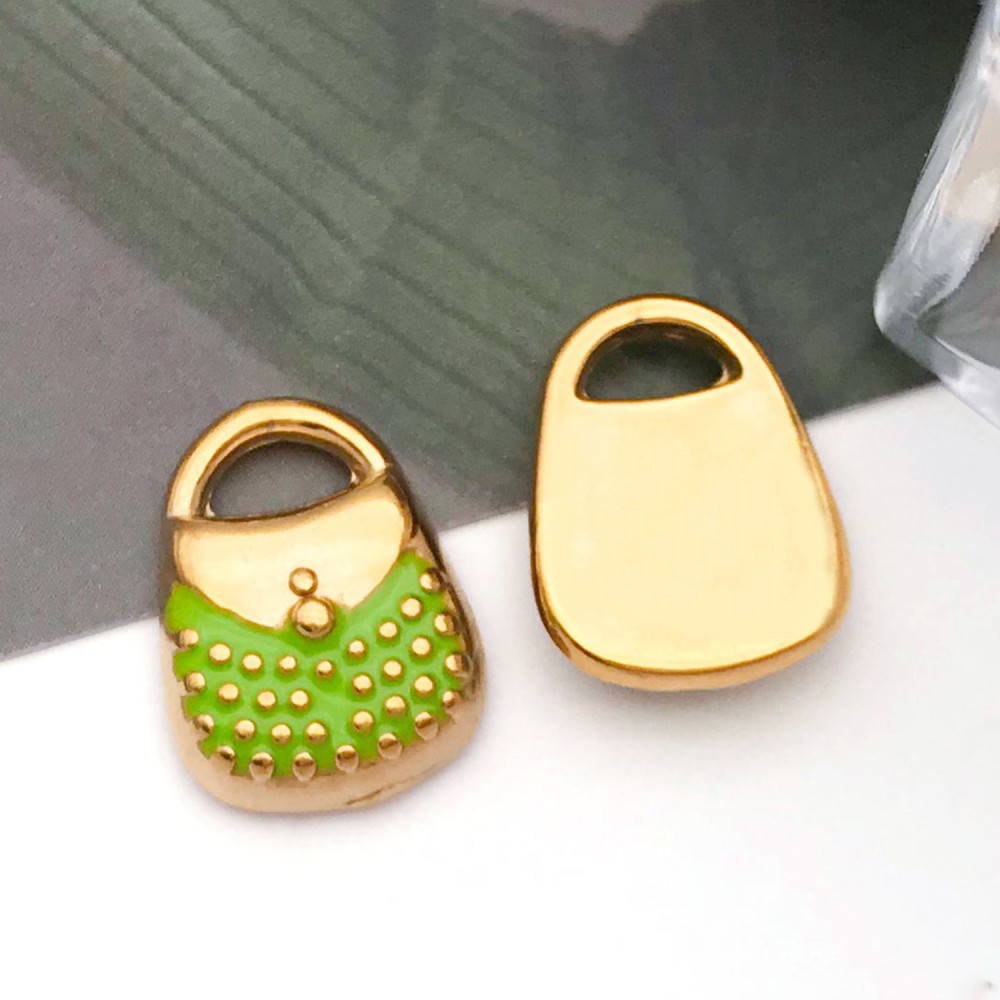 1 stainless steel enamel green oil dripping handbag bag single side 14*11*3mm hole diameter 3mm