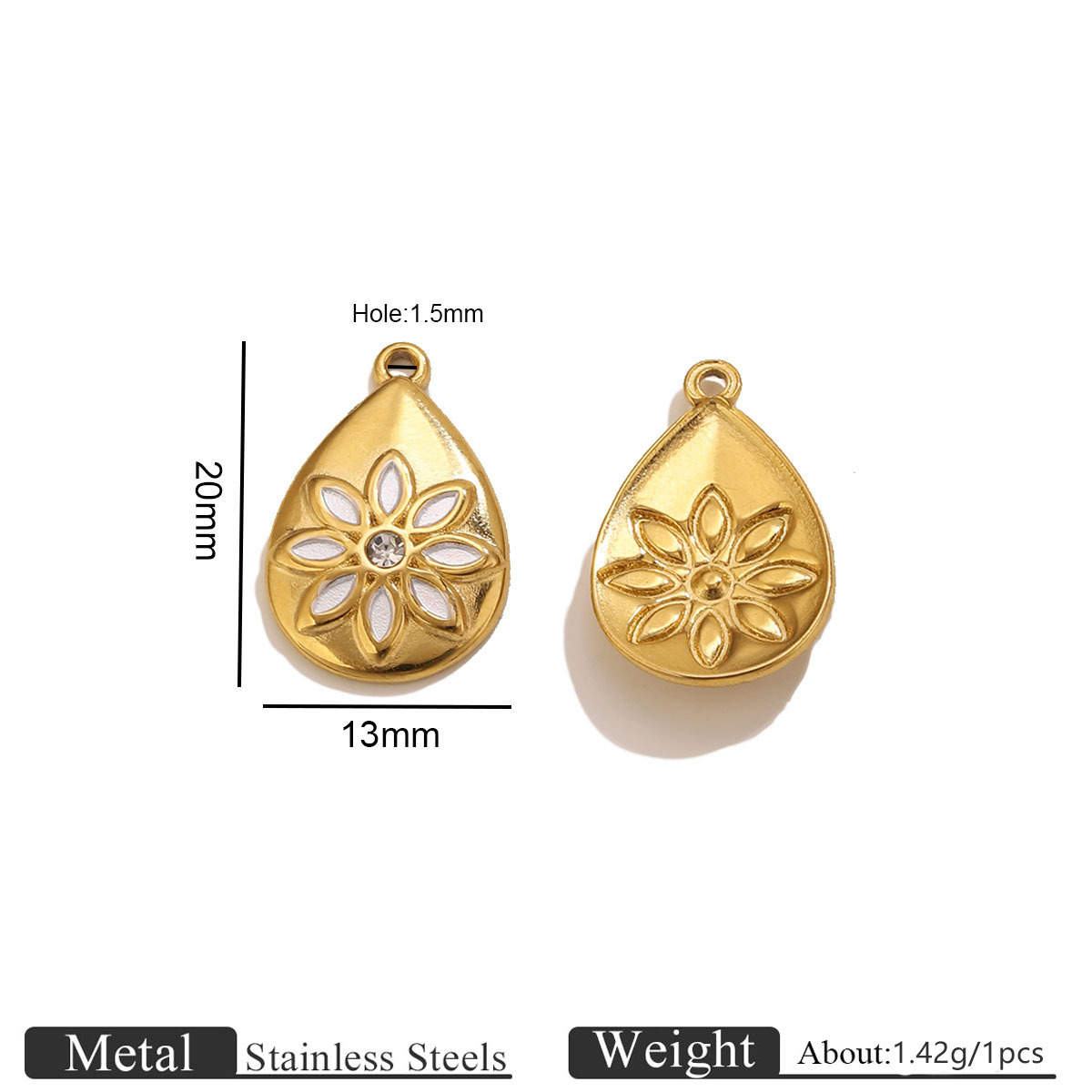 Gold water drop diamond flower pendant