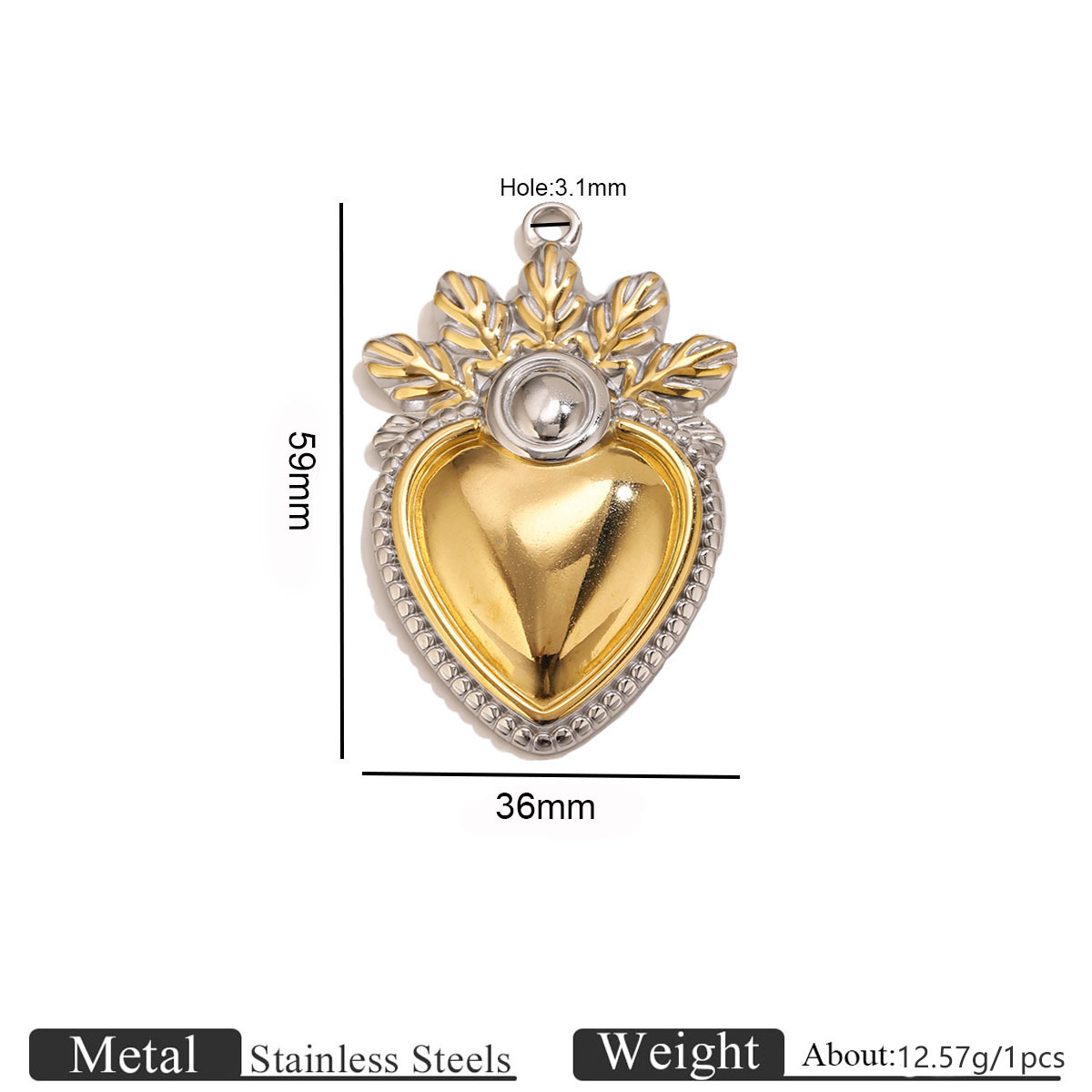 Gold leaf pattern three-dimensional love pendant