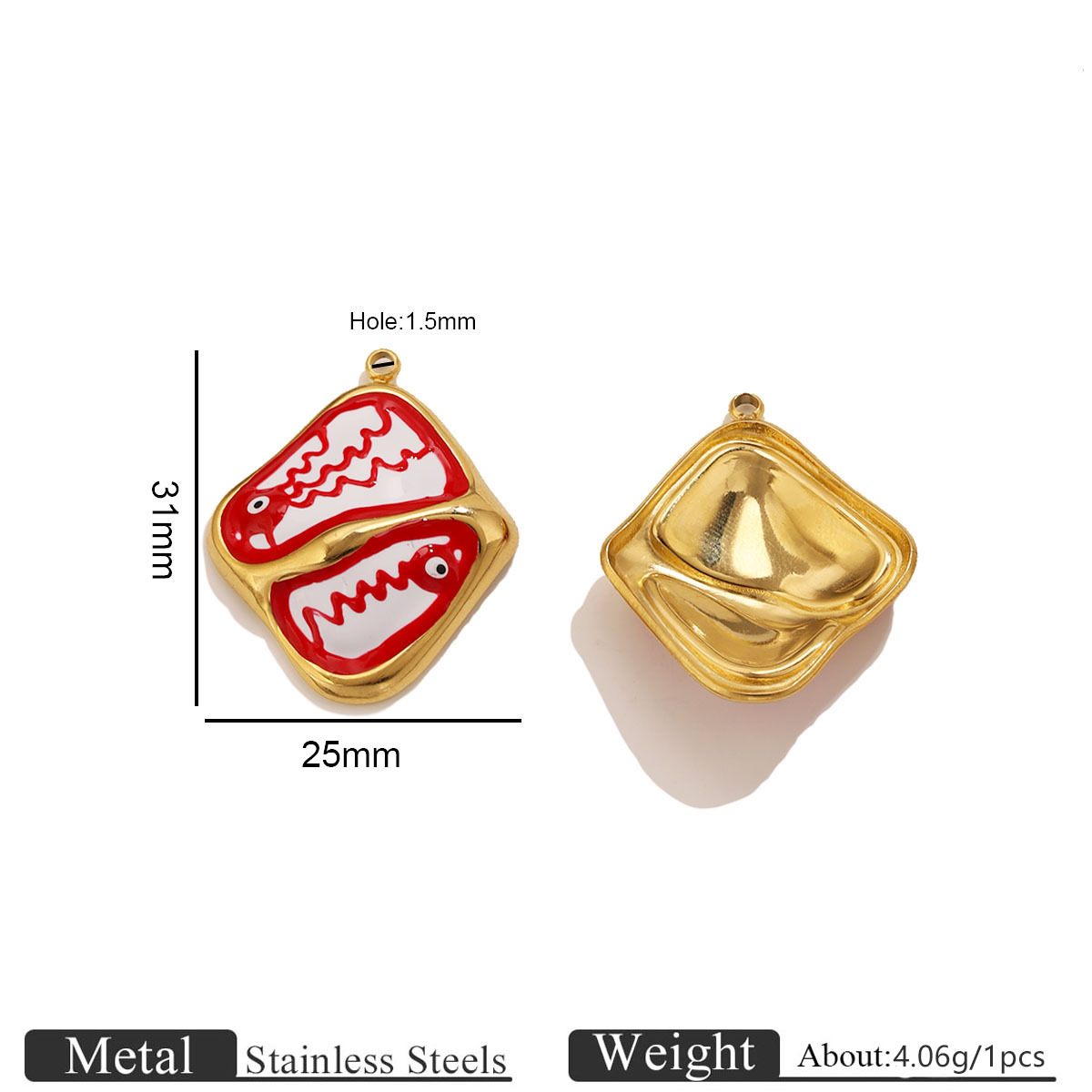 Gold rhombus eye oil drop pendant - red