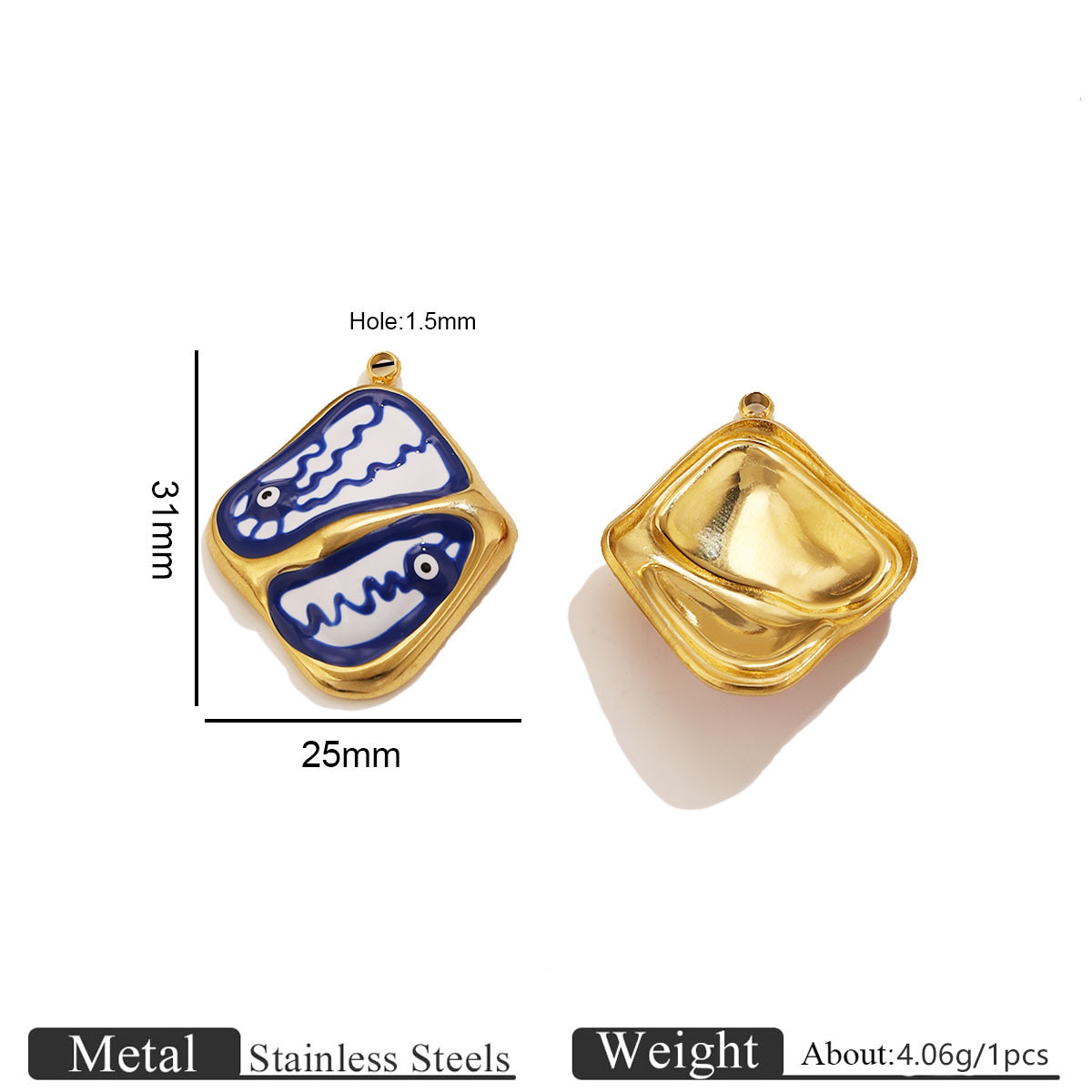 Gold rhombus eye oil drop pendant - royal blue