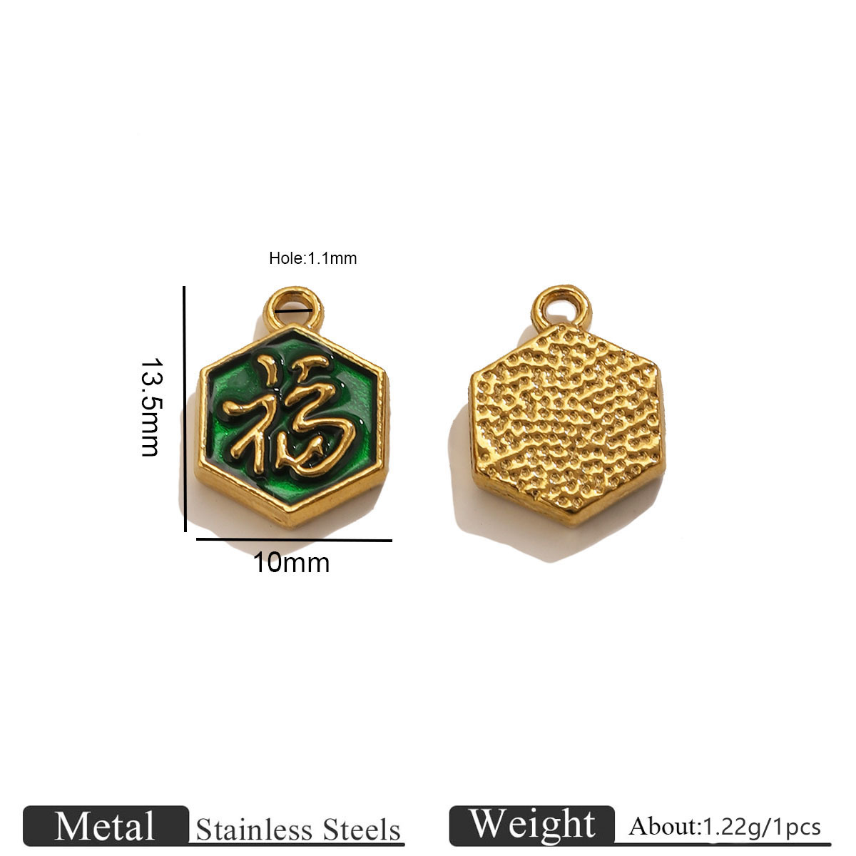 Golden hexagonal oil dripping pendant with blessing character-green