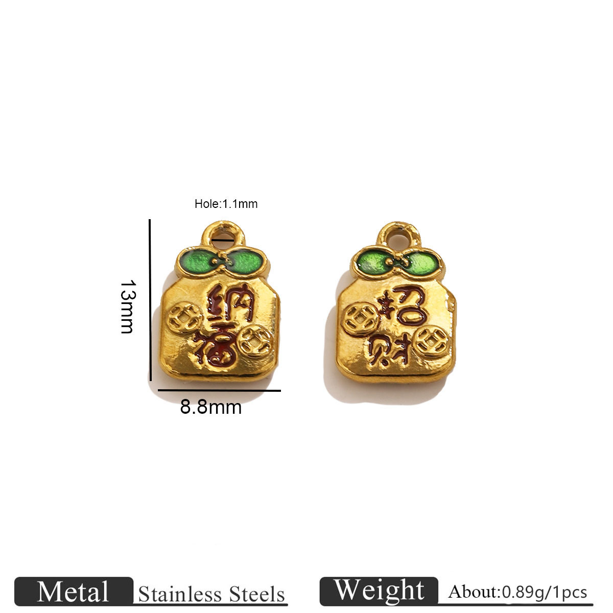 Green double-sided lucky bag oil dripping pendant - attract wealth and bring good fortune
