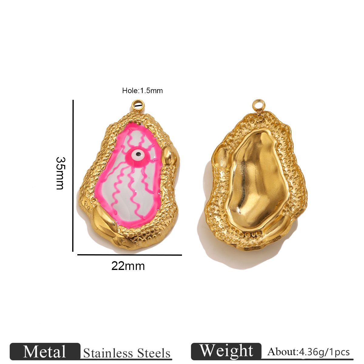 Gold ripple eye oil drop pendant - pink