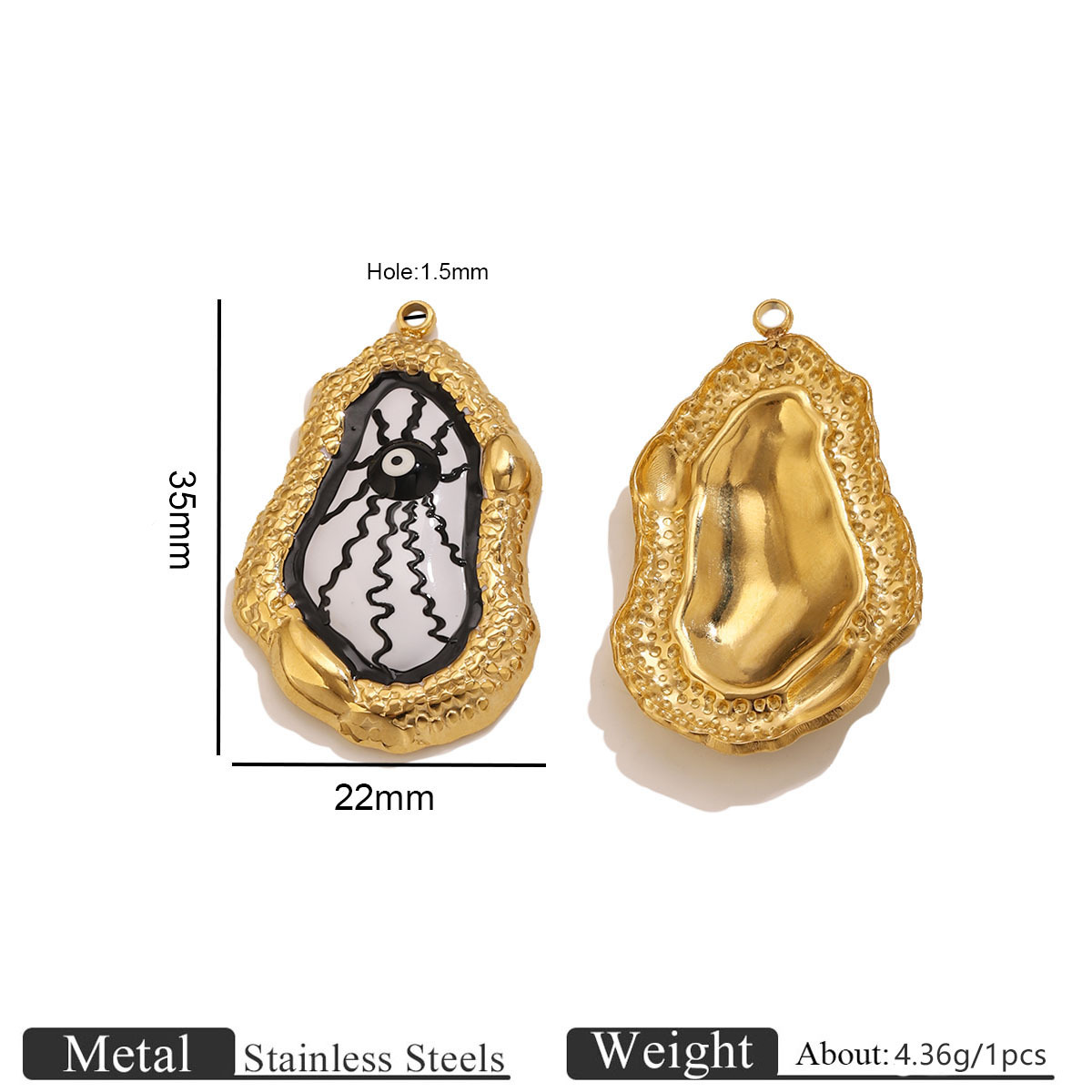 Gold ripple eye oil drop pendant - black