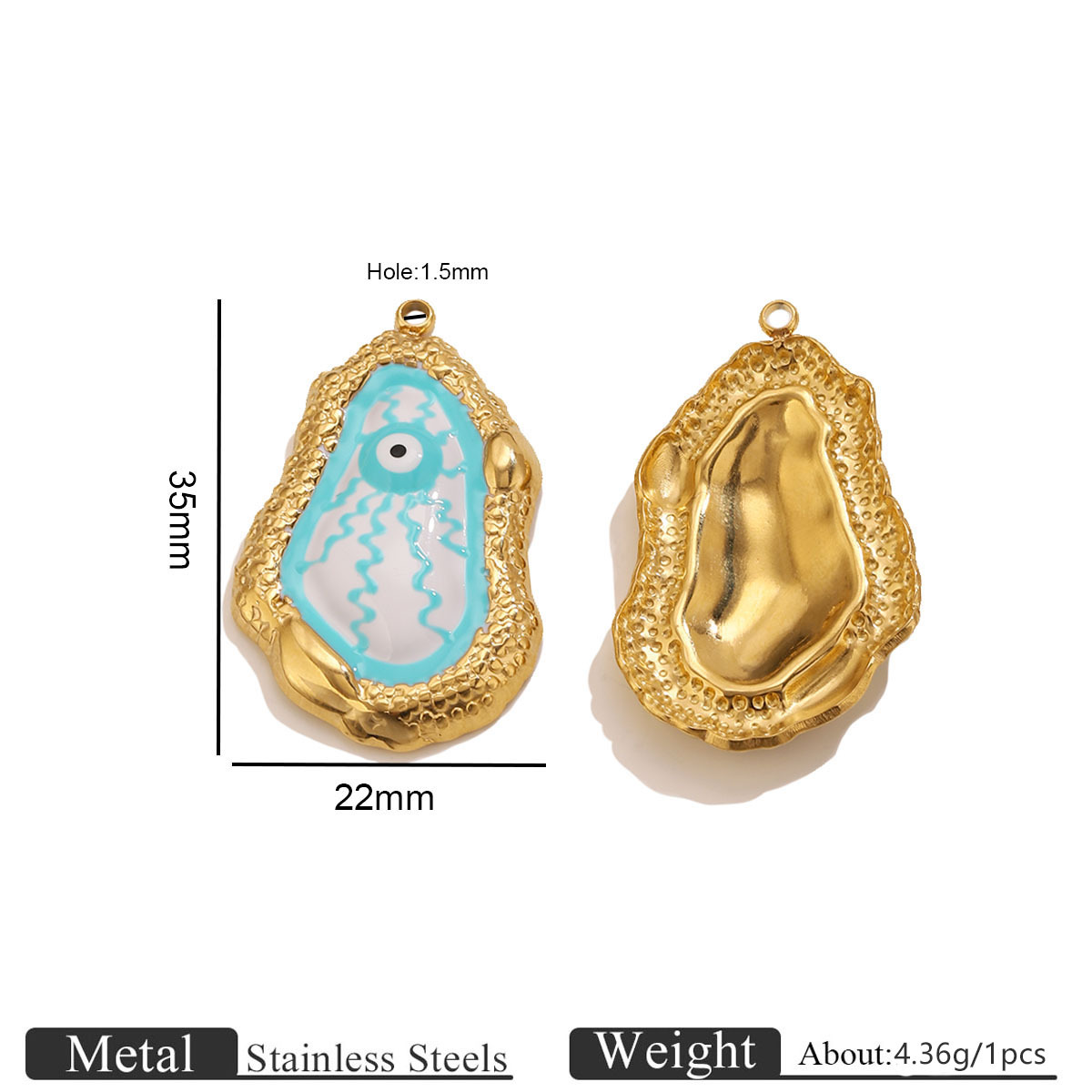 Gold ripple eye oil drop pendant - blue