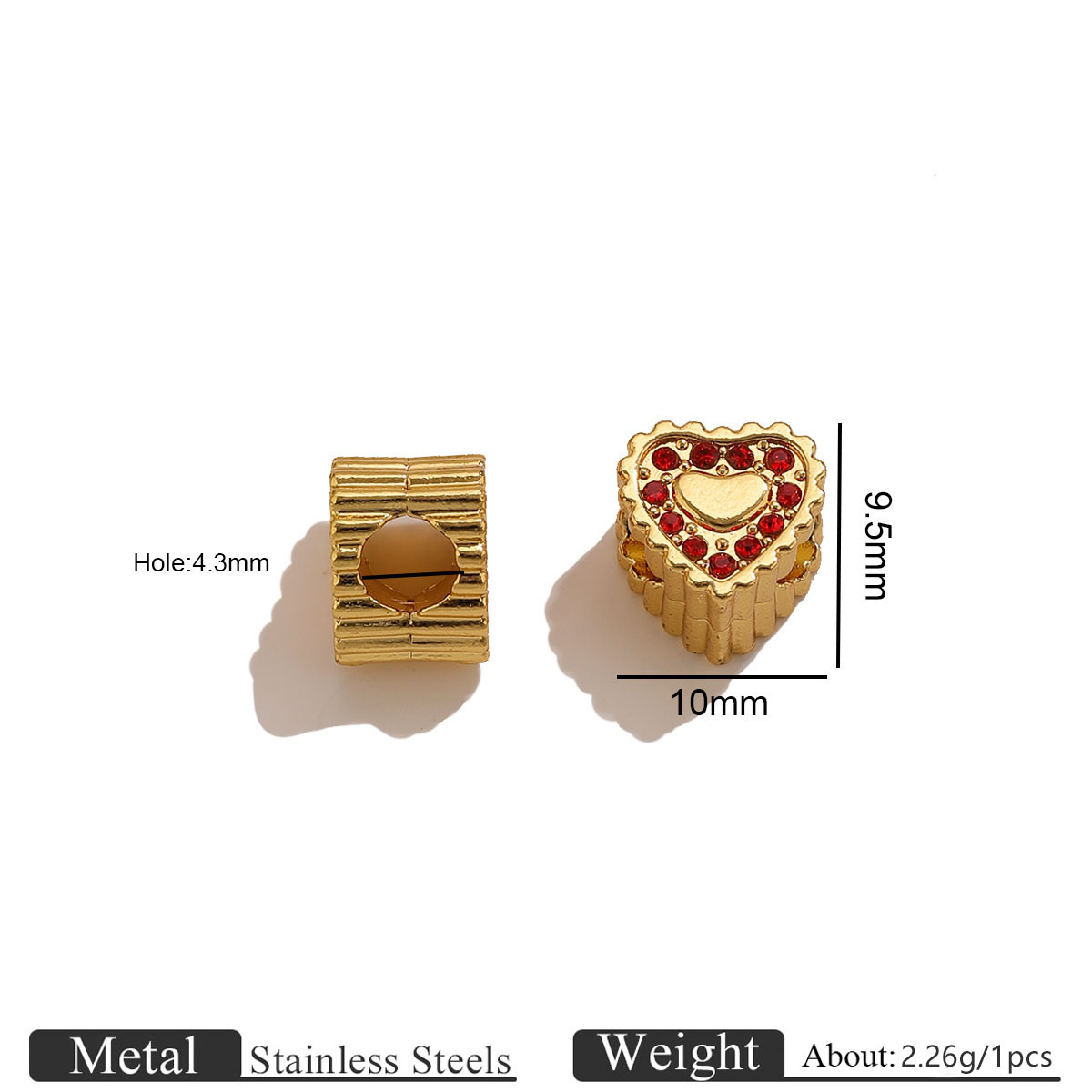 Gold double-layer heart with diamond-studded beads - red