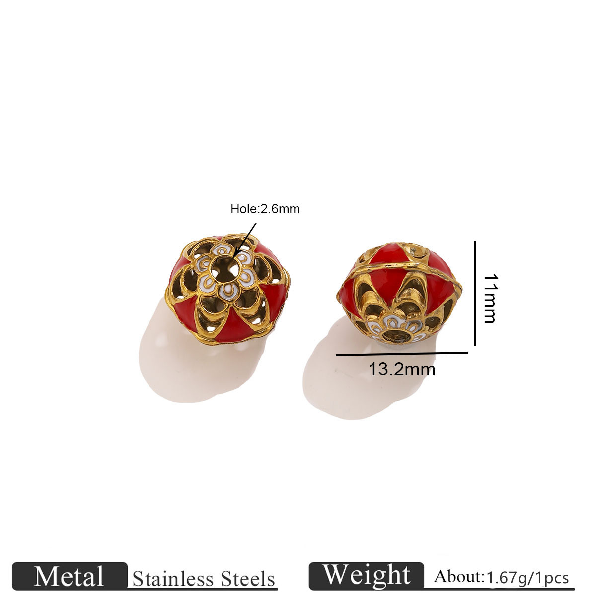 Colorful enamel carved spacer beads - red   white