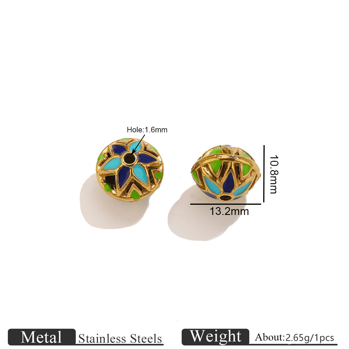 Colorful enamel carved spacer beads - royal blue   sky blue   green