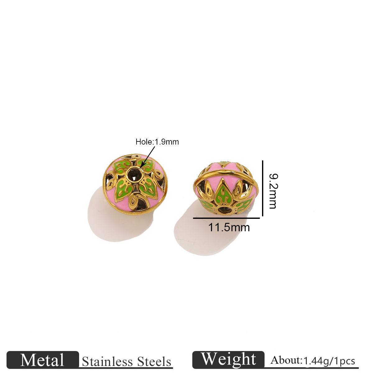 Colorful enamel carved spacer beads - pink   green